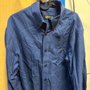 Orvis Men’s Blue Plaid Button-Down Dress Shirt – Size M